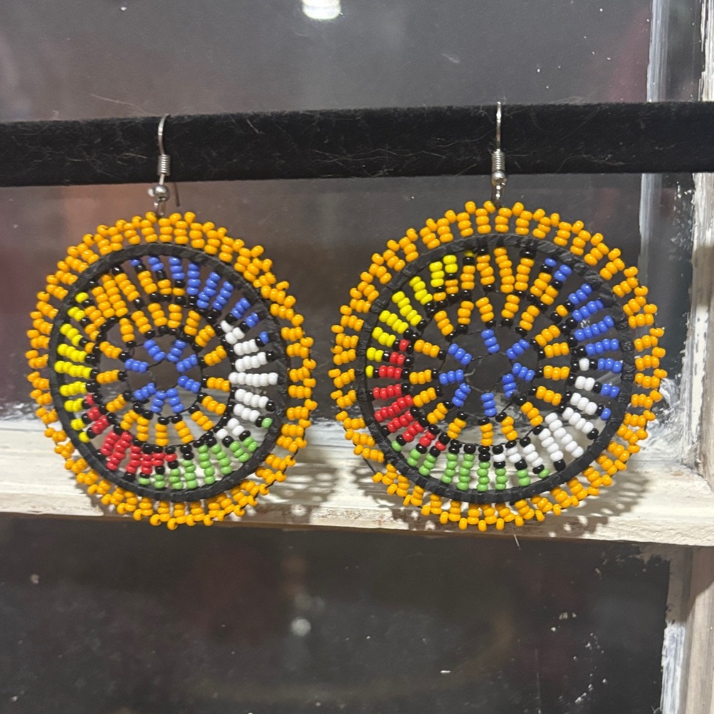 Colorful Beaded Hoop Earrings